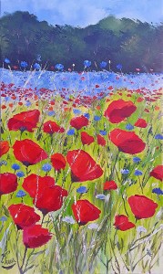 Jean Marie Ferrer artiste peintre de Provence, vente en ligne de tableaux à l'huile au couteau sur toile au couleurs de la Provence. Coquelicots et bleuets