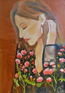Jean Marie Ferrer artiste peintre de Provence, vente en ligne de tableaux à l'huile au couteau sur toile au couleurs de la Provence. Tableaux représentant des personnages. L'ÉLÉGANTE