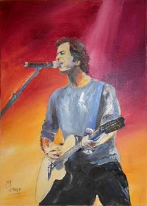 Jean Marie Ferrer artiste peintre de Provence, vente en ligne de tableaux à l'huile au couteau sur toile au couleurs de la Provence. Tableaux représentant des personnages.  Le chanteur.