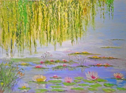 Jean Marie Ferrer artiste peintre de Provence, vente en ligne de tableaux à l'huile au couteau sur toile au couleurs de la Provence. Tableaux vendus en collection privée. Les nymphéas.