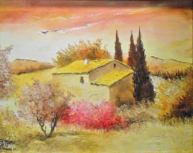 Jean Marie Ferrer artiste peintre de Provence, vente en ligne de tableaux à l'huile au couteau sur toile au couleurs de la Provence. Tableaux vendus en collection privée. Les trois cyprés.