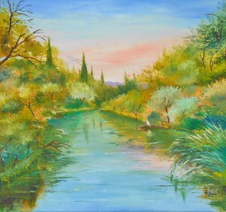 Jean Marie Ferrer artiste peintre de Provence, vente en ligne de tableaux à l'huile au couteau sur toile au couleurs de la Provence. Tableaux vendus en collection privée. Sur l'étang.
