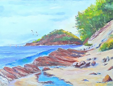 Jean Marie Ferrer artiste peintre de Provence, vente en ligne de tableaux à l'huile au couteau sur toile au couleurs de la Provence. Les roches rouges