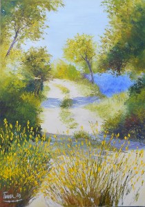 Jean Marie Ferrer artiste peintre de Provence, vente en ligne de tableaux à l'huile au couteau sur toile au couleurs de la Provence. Dans les genets.